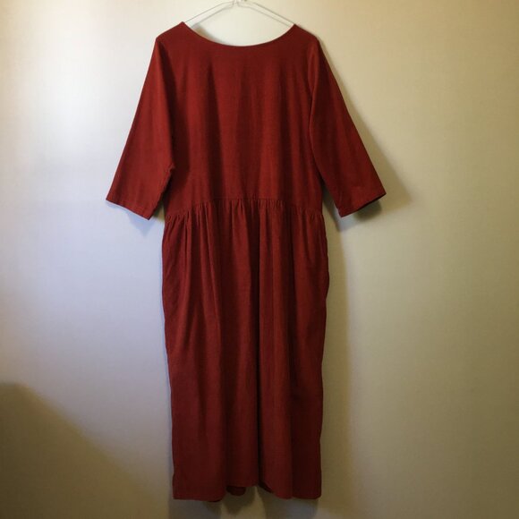 French Quintessence Elgantine Dress in Burnt Orange Terracotta Corduroy - Picture 3 of 16